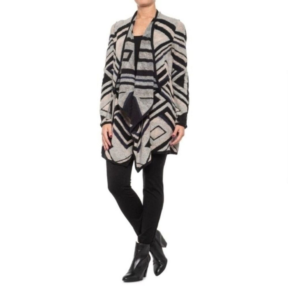 Lucky Brand Intarsia Knit Boho Southwestern Geo Drape Cardigan Sweater Women PS